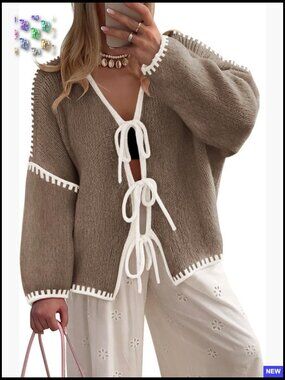 Oversized Cardigan with Bow Tie Front Chic Minimal Casual Winter Sweater